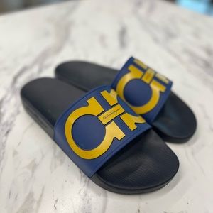 Authentic Salvatore Ferragamo Groove Navy/Yellow Slide Size M7/W9